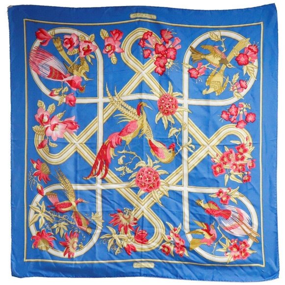 HERMES caraibes / Caribbean Carre90 Calfskin Blue silk Women